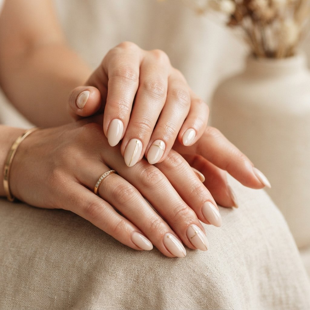 Simple Almond Nails With Gold Accent