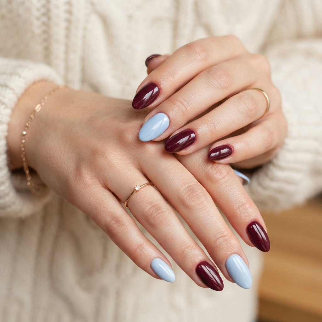 26 Blue Fall Nail Designs That Bring a Fresh Twist to Autumn 19 Baby Blue And Burgundy Nails