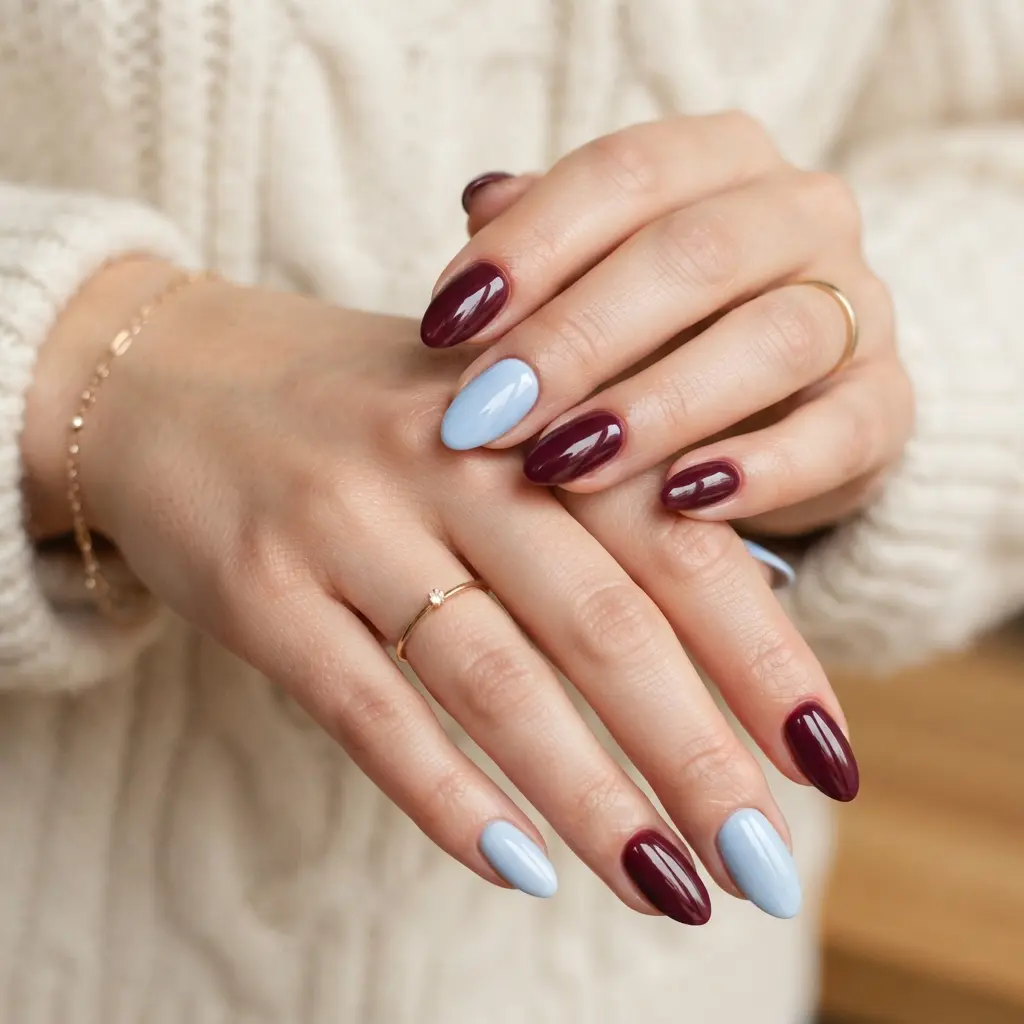  Baby Blue And Burgundy Nails