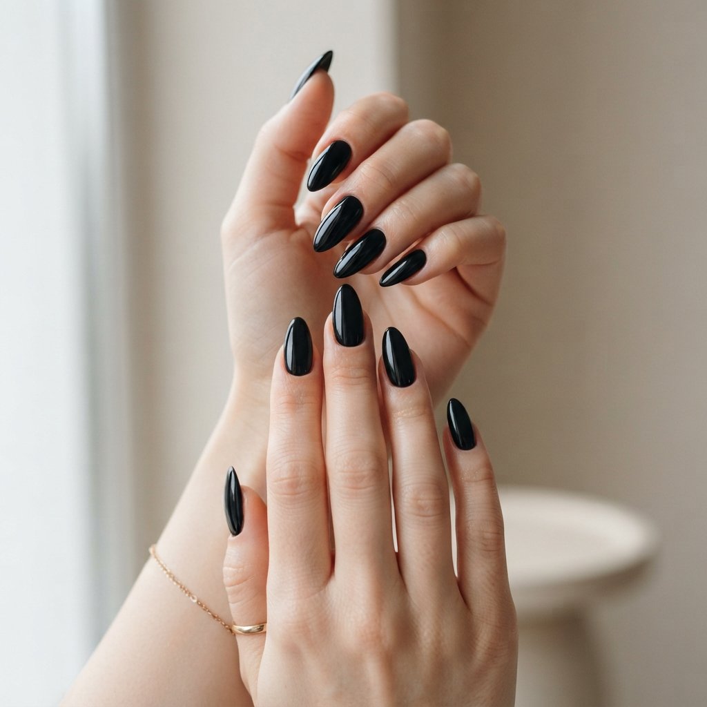 Simple Black Almond Nails