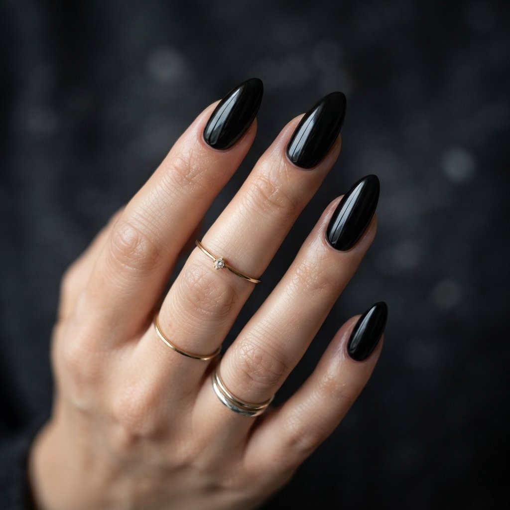 27 Long Almond Nails That Make a Stunning Statement 8 Black Long Almond Nail