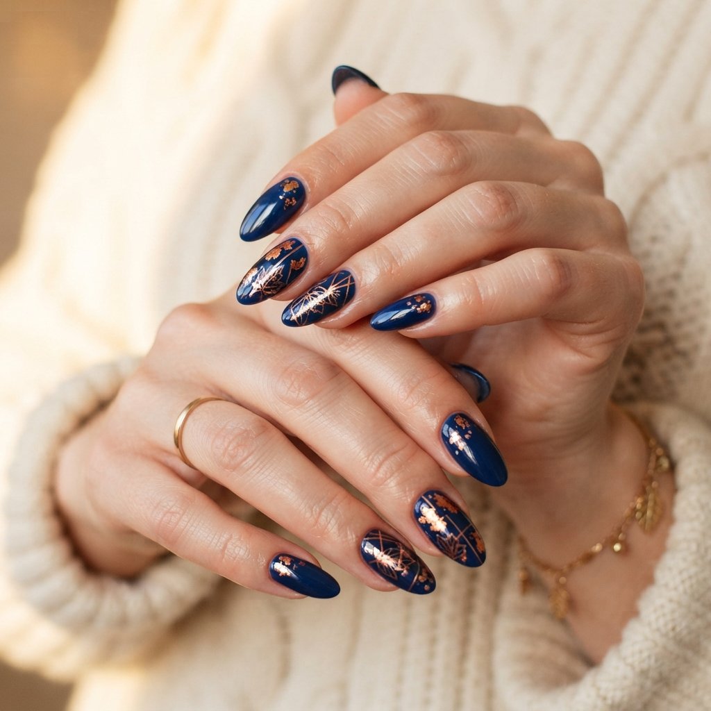 26 Blue Fall Nail Designs That Bring a Fresh Twist to Autumn 27 Blue And Copper Fall Nails