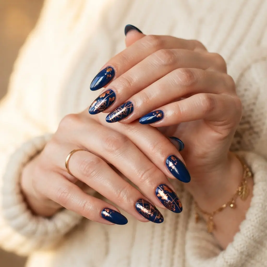  Blue And Copper Fall Nails