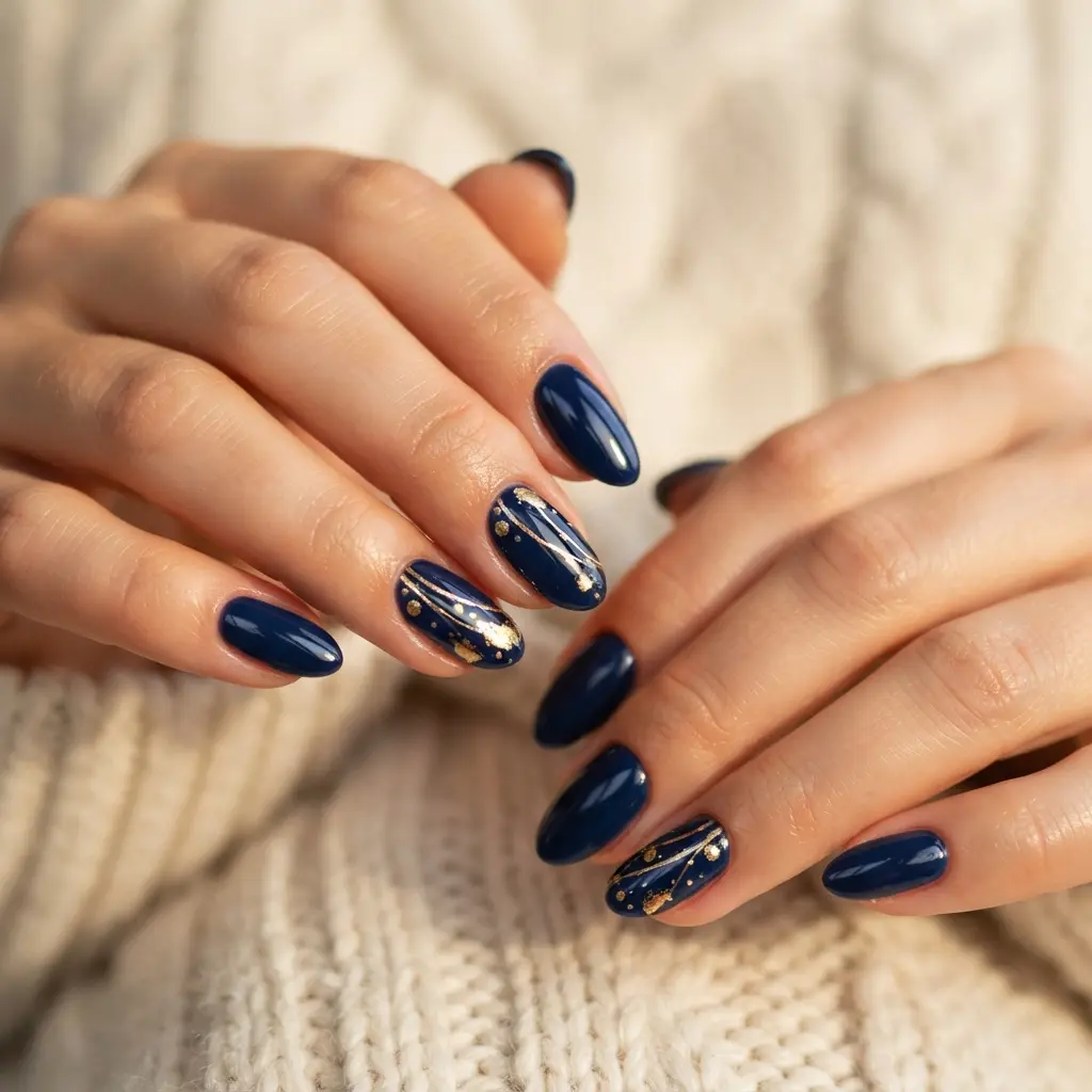  Blue And Gold Accent Nails