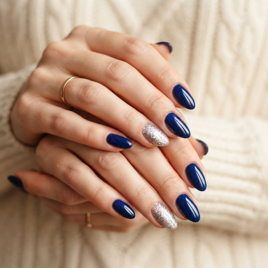 26 Blue Fall Nail Designs That Bring a Fresh Twist to Autumn 14 Blue And Silver Glitter Nails