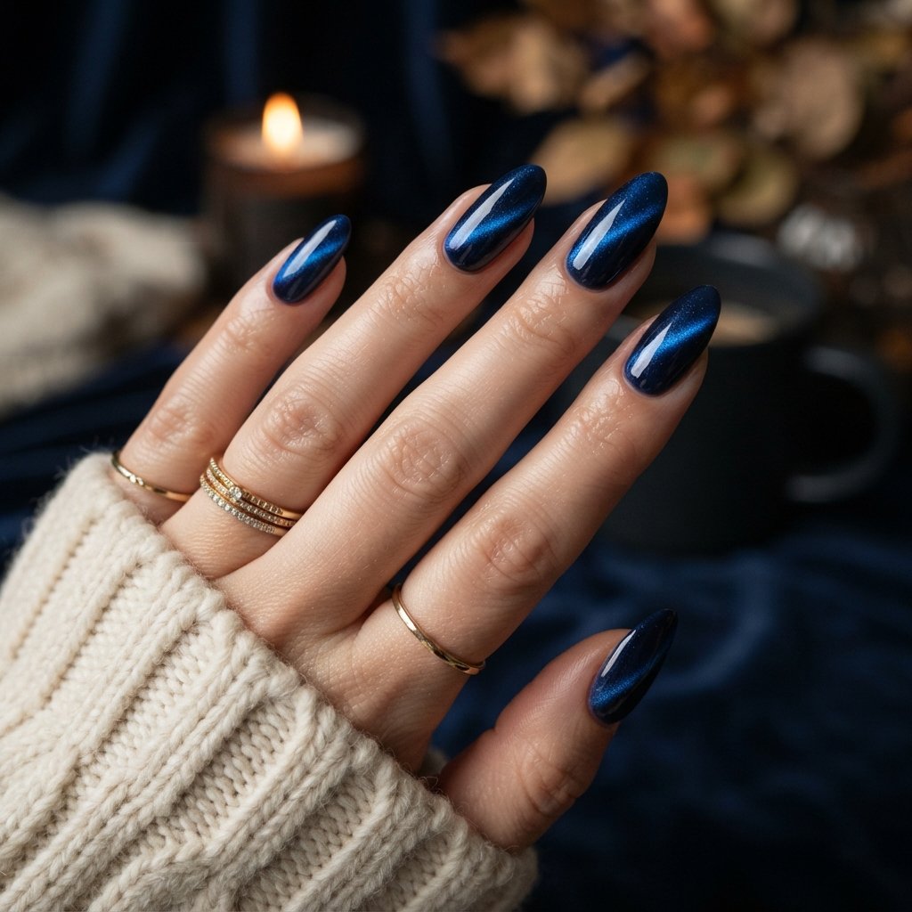 26 Blue Fall Nail Designs That Bring a Fresh Twist to Autumn 20 Blue Cat Eye Nails