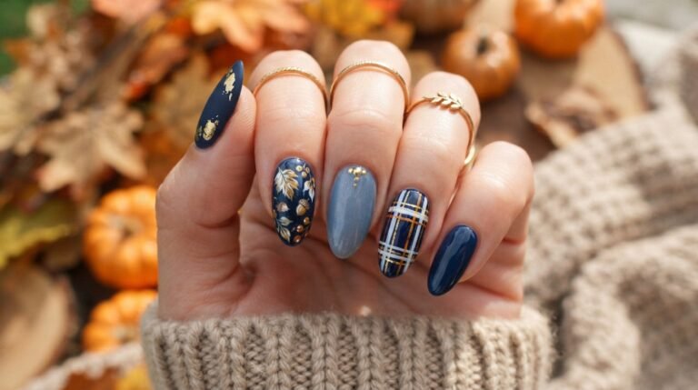 Blue fall nail designs