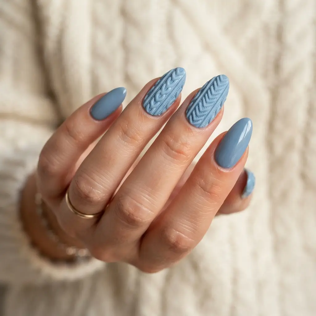  Blue Sweater Texture Nails