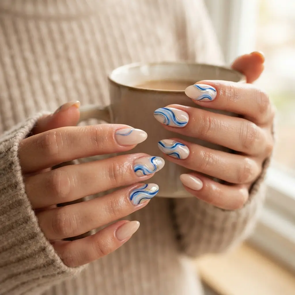 Blue Swirl Nails