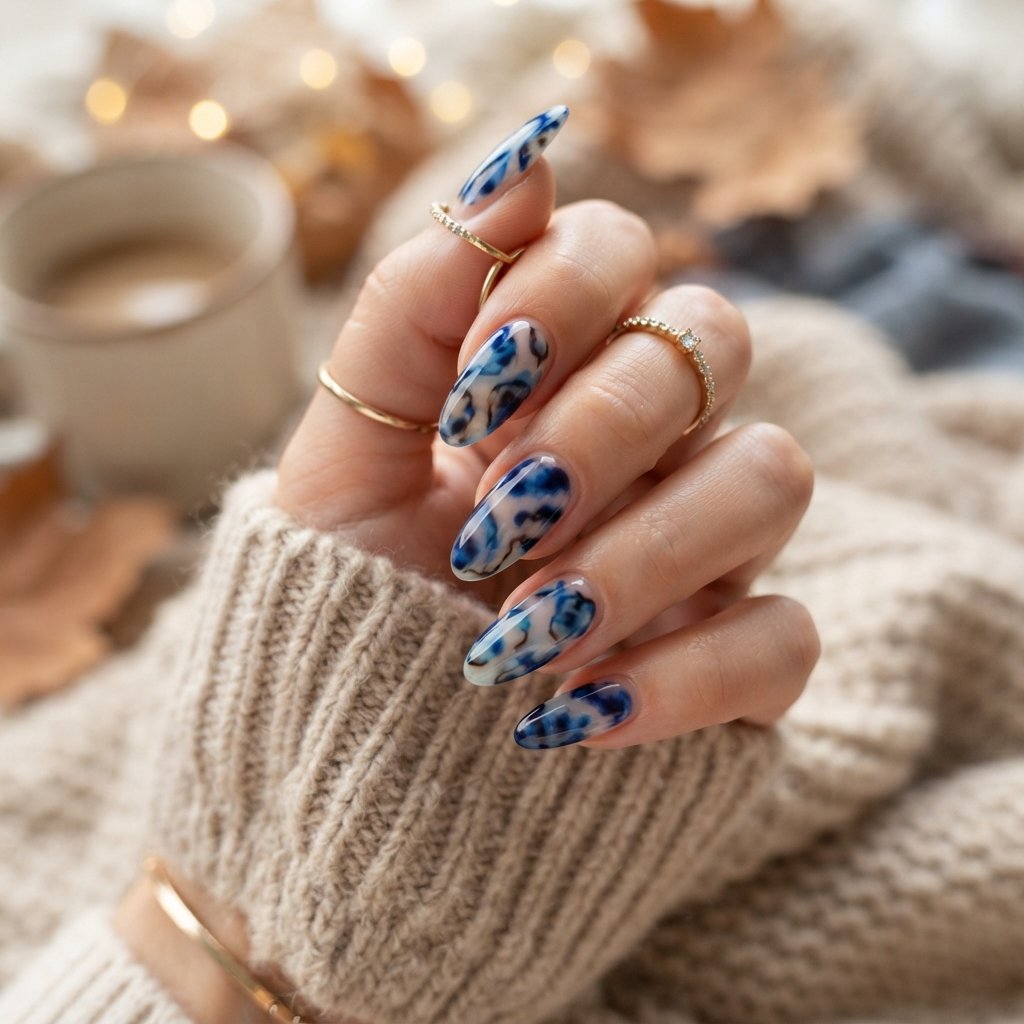 26 Blue Fall Nail Designs That Bring a Fresh Twist to Autumn 18 Blue Tortoiseshell Nails