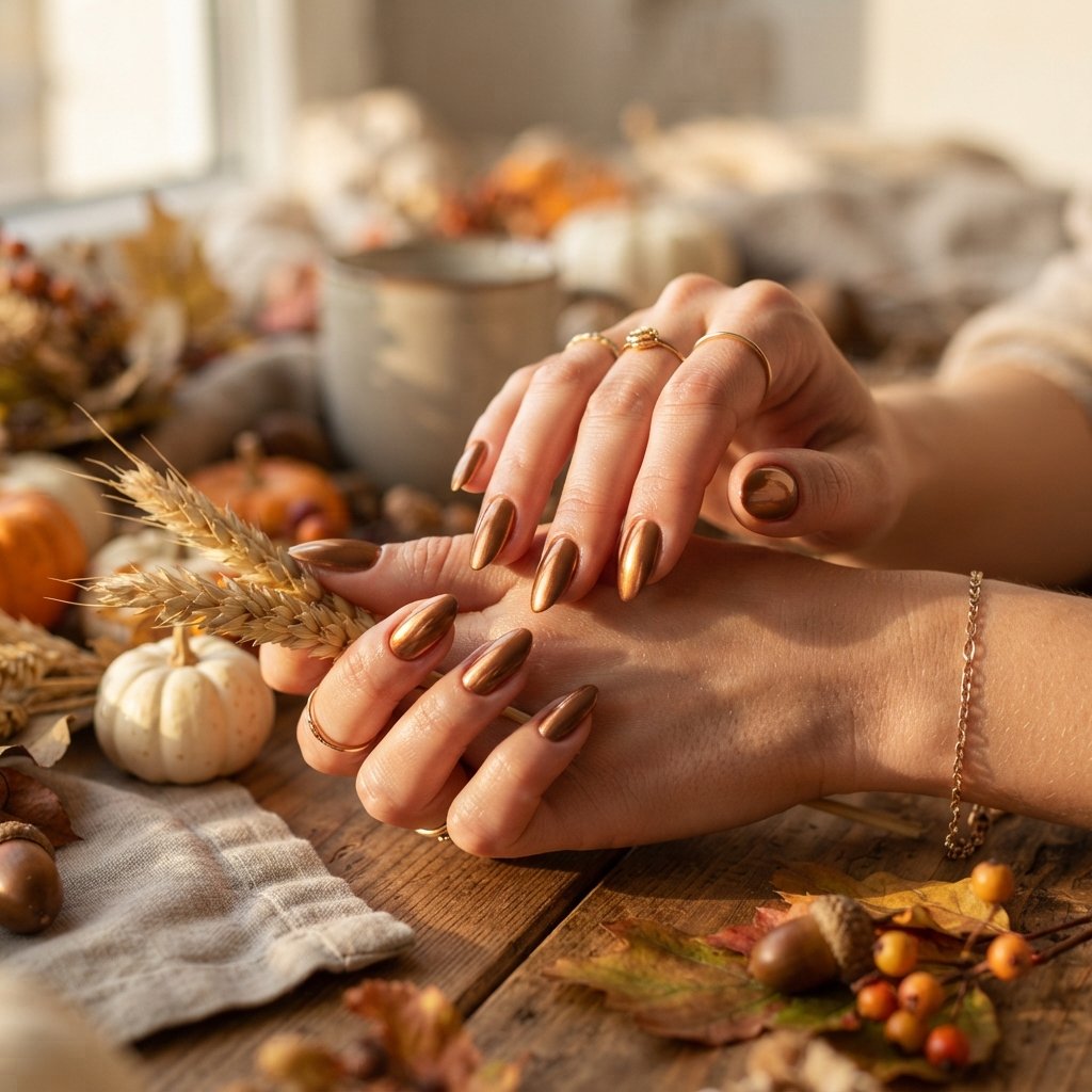 26 Early Fall Nail Designs Perfect for the New Season 21 Bronze Gloss Nails