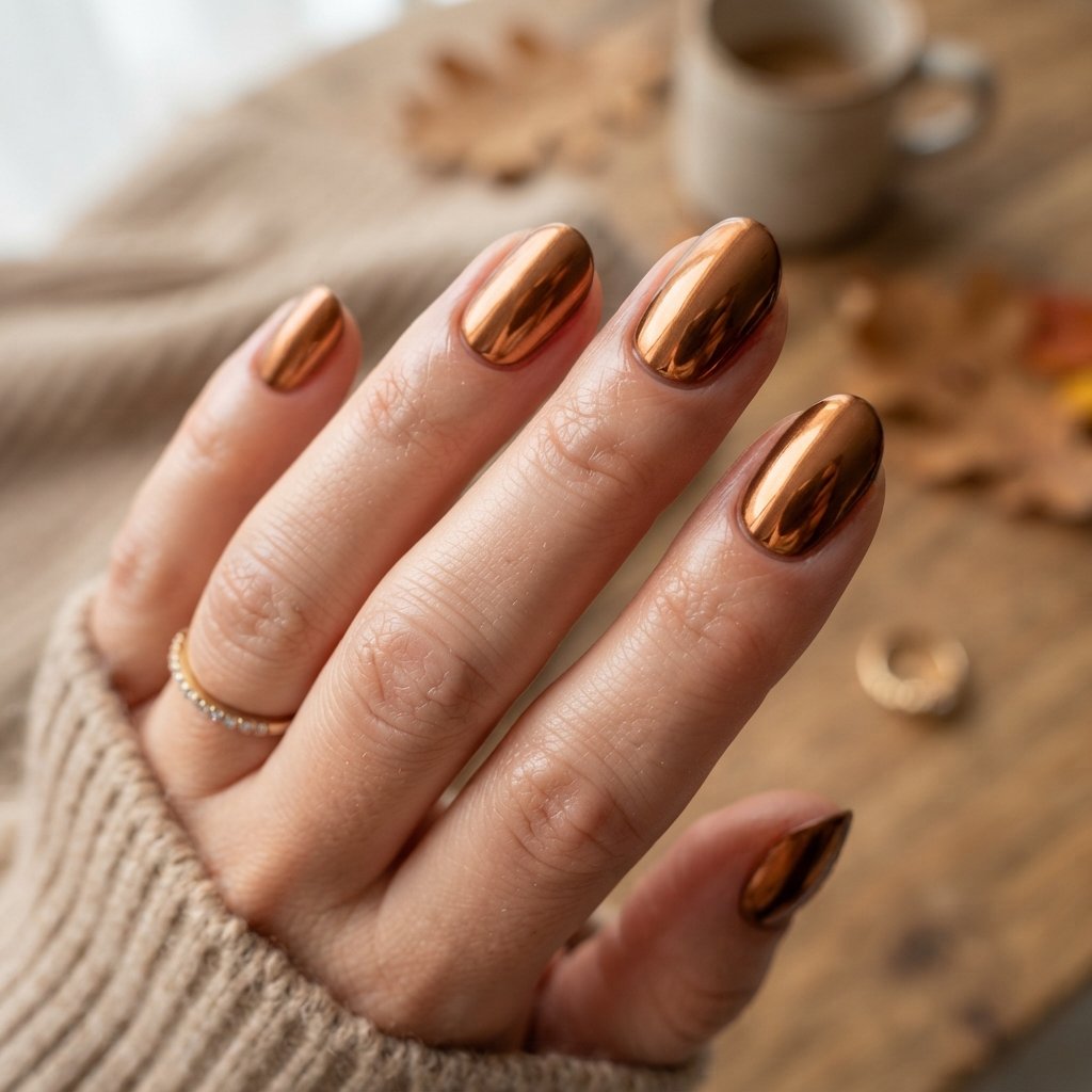 25 Easy Fall Nail Designs Anyone Can Recreate 18 Bronze Metallic Nails