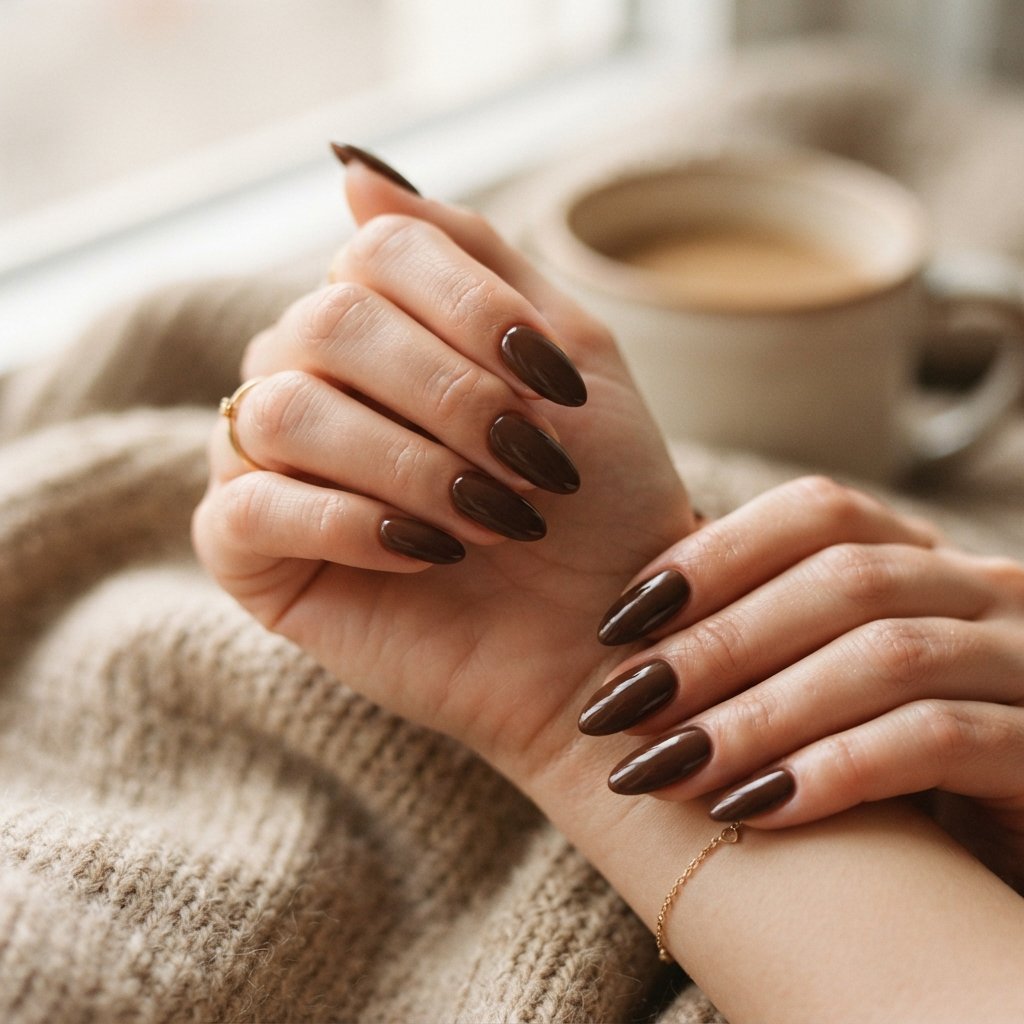 27 Long Almond Nails That Make a Stunning Statement 7 Brown Long Almond Nail