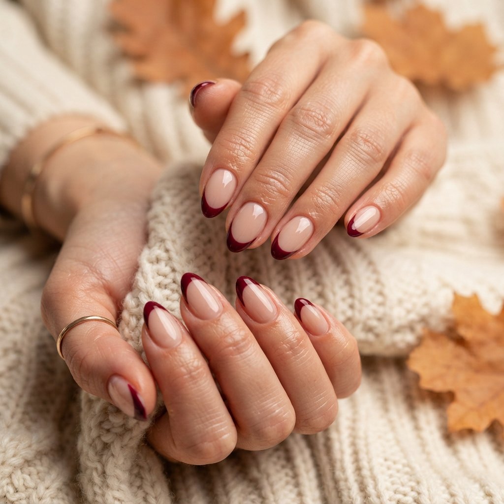 23 Burgundy Fall Nail Designs That Never Go Out of Style 3 Burgundy French Tips