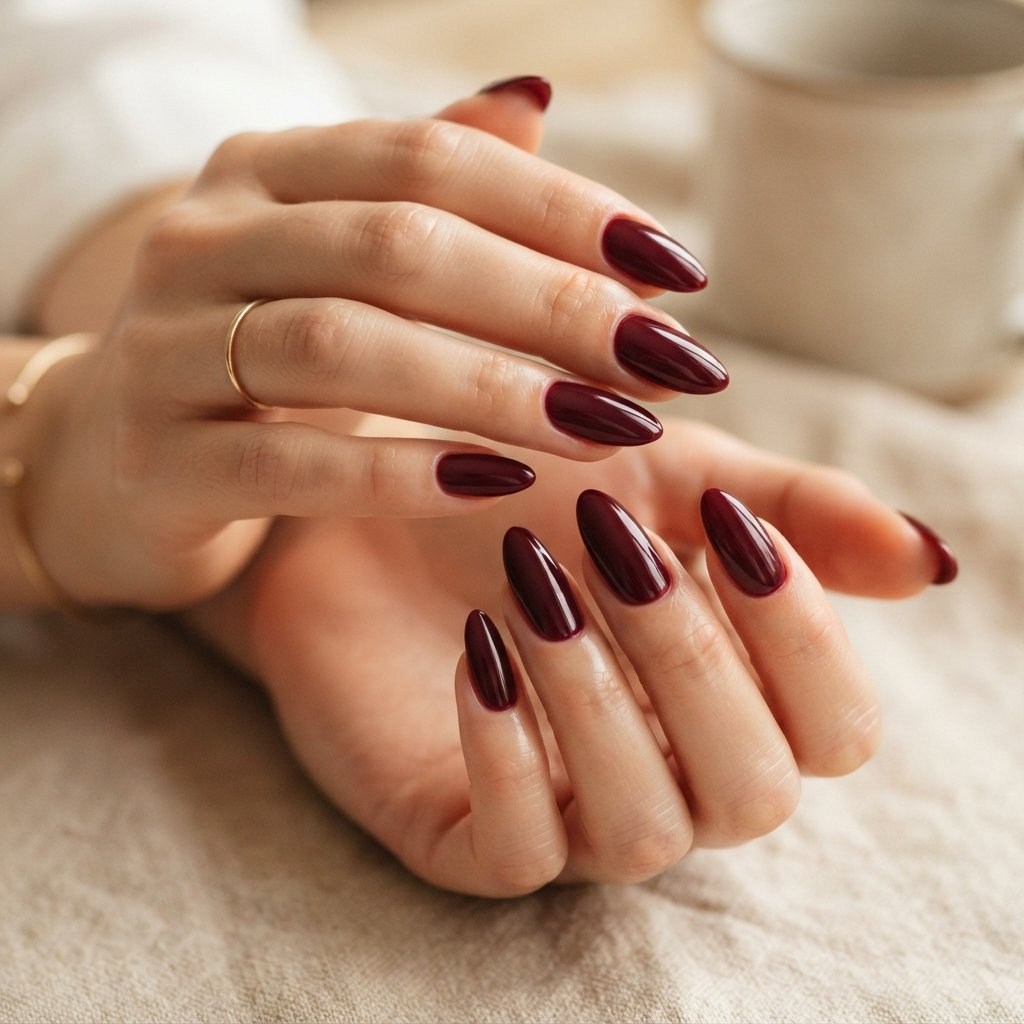  Simple Burgundy Almond Nails