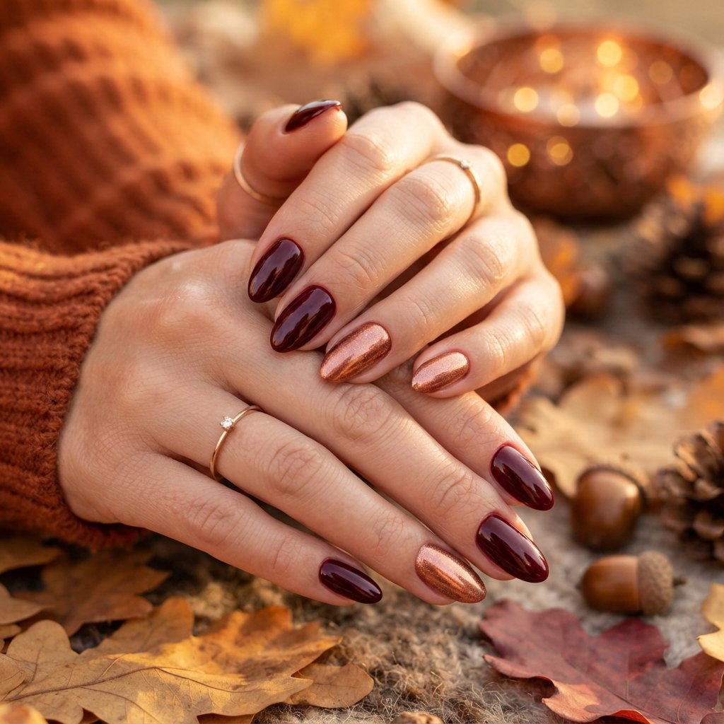 23 Burgundy Fall Nail Designs That Never Go Out of Style 16 Burgundy and Copper Nails