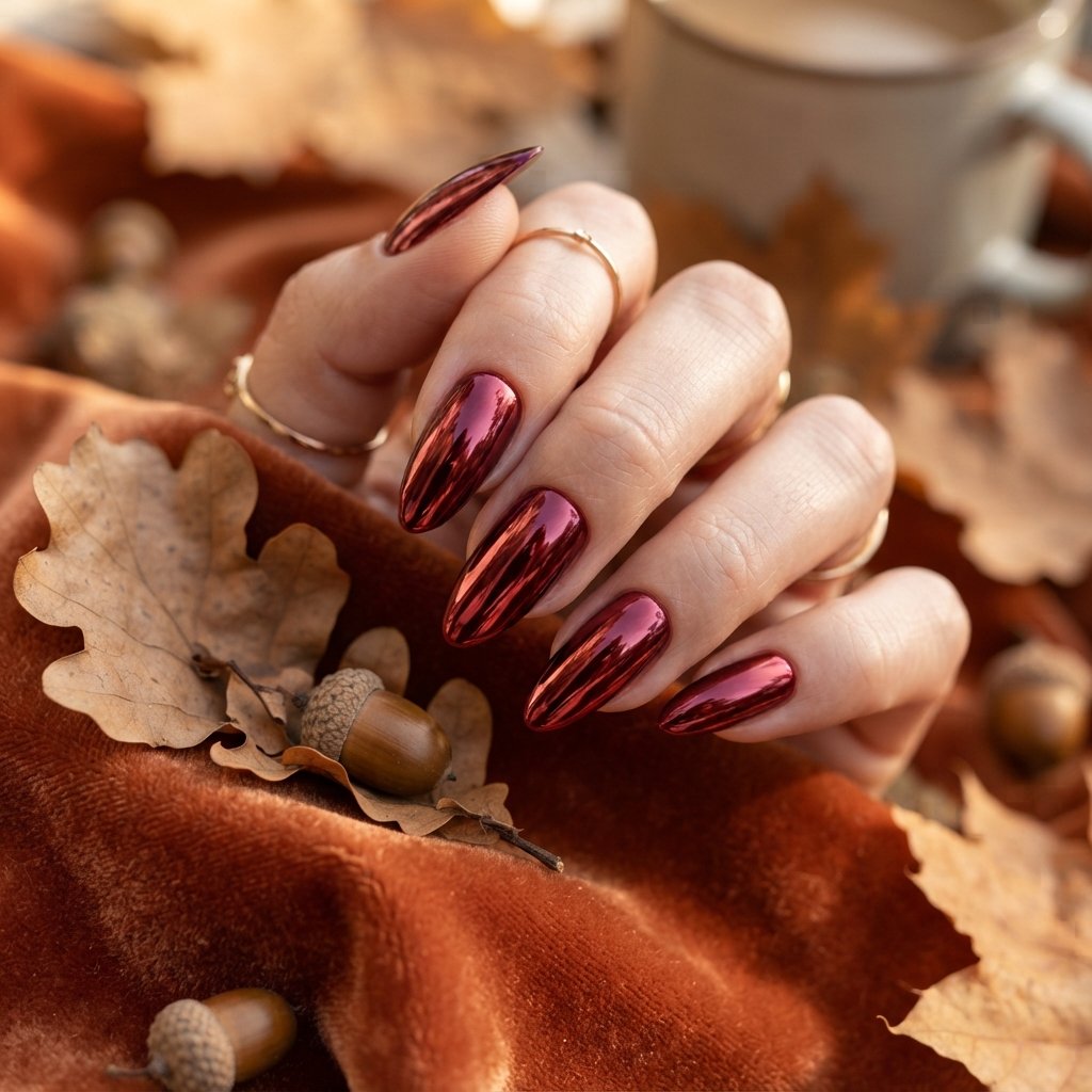 23 Burgundy Fall Nail Designs That Never Go Out of Style 4 Burgundy Chrome Nails