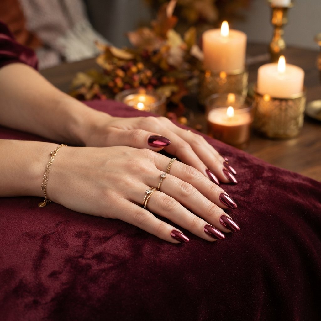 20 Almond Shape Fall Nail Designs That Look Elegant Every Time 19 Burgundy Chrome Nails