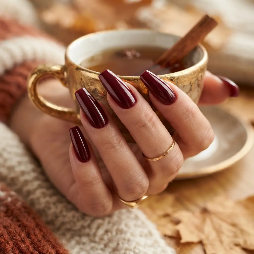 29 Red Fall Nail Designs That Make a Bold Statement 26 Burgundy Coffin Nails