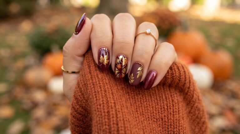 Burgundy fall nail designs