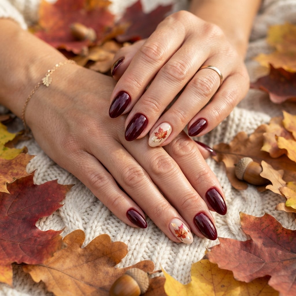 23 Burgundy Fall Nail Designs That Never Go Out of Style 18 Burgundy Leaf Accent