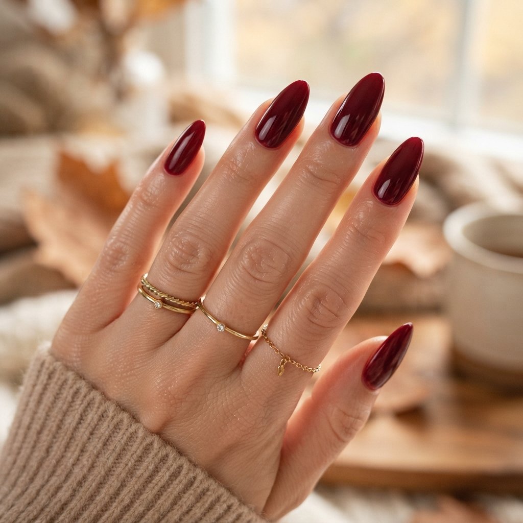 27 Long Almond Nails That Make a Stunning Statement 4 Burgundy Long Almond Nail