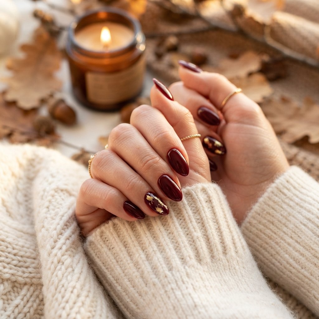 23 Burgundy Fall Nail Designs That Never Go Out of Style 7 Burgundy and Gold Accent