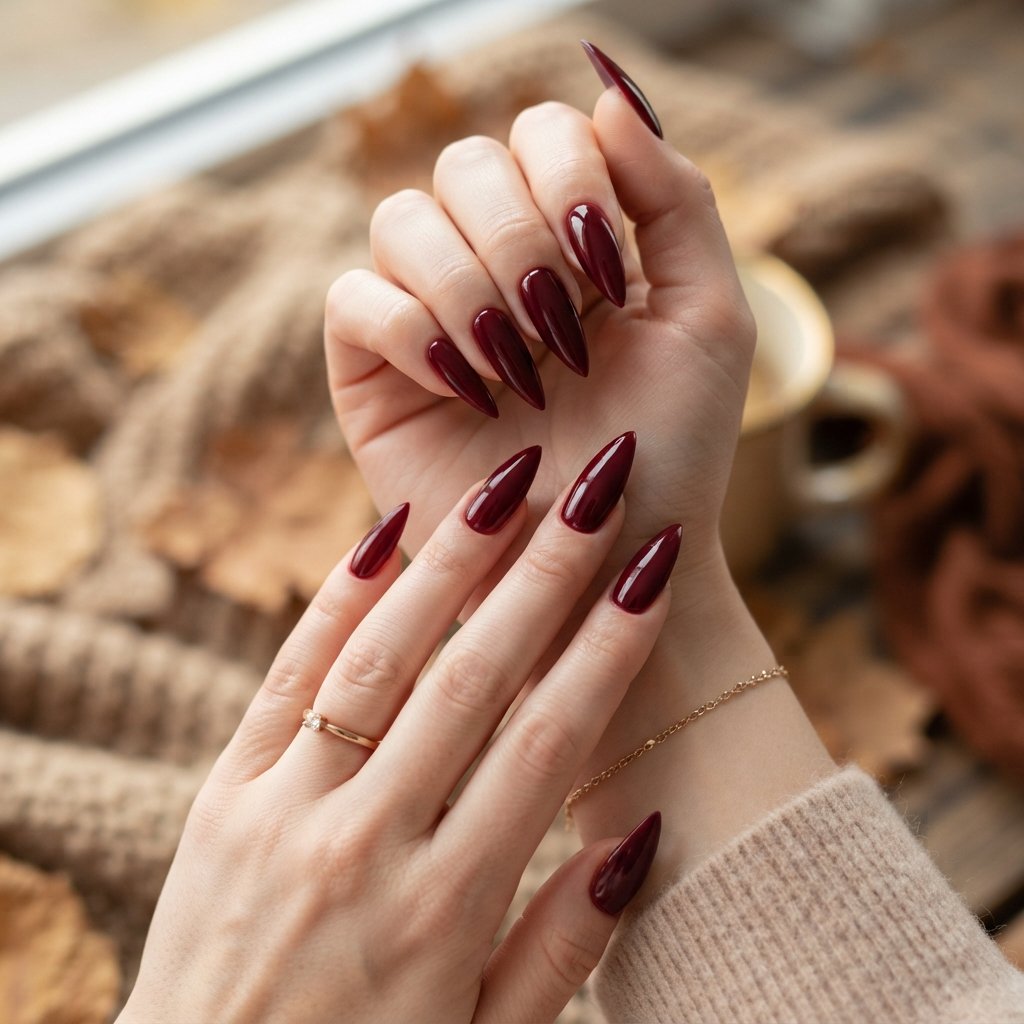 22 Long Fall Nail Designs That Turn Heads Instantly 4 Burgundy Stiletto Nails