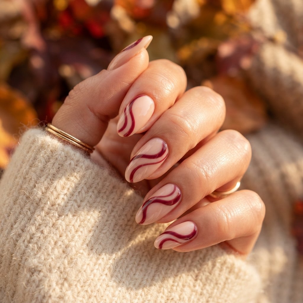 23 Burgundy Fall Nail Designs That Never Go Out of Style 14 Burgundy Swirl Design
