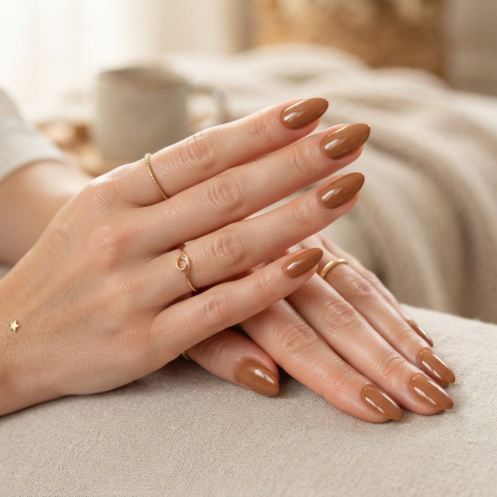  Glossy Caramel Almond Nails