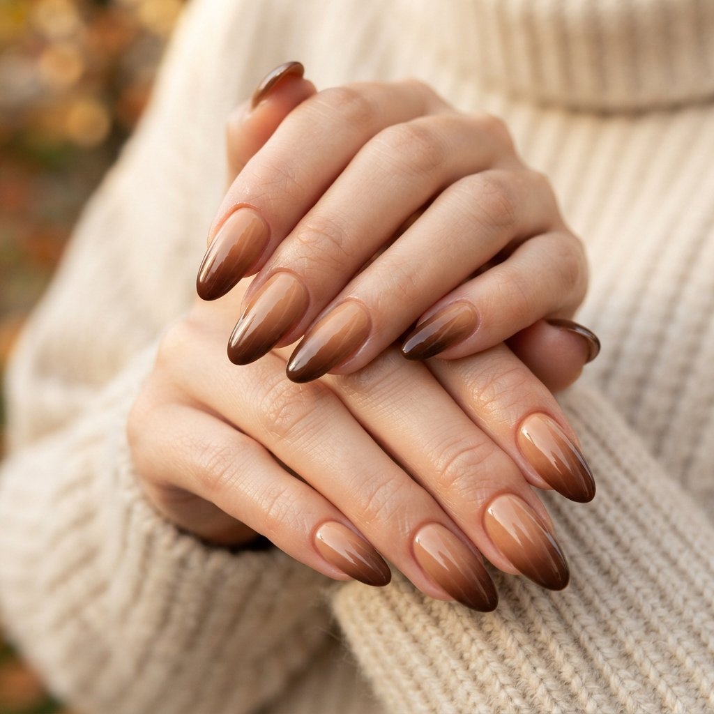 22 Long Fall Nail Designs That Turn Heads Instantly 18 Chocolate and Caramel Ombre