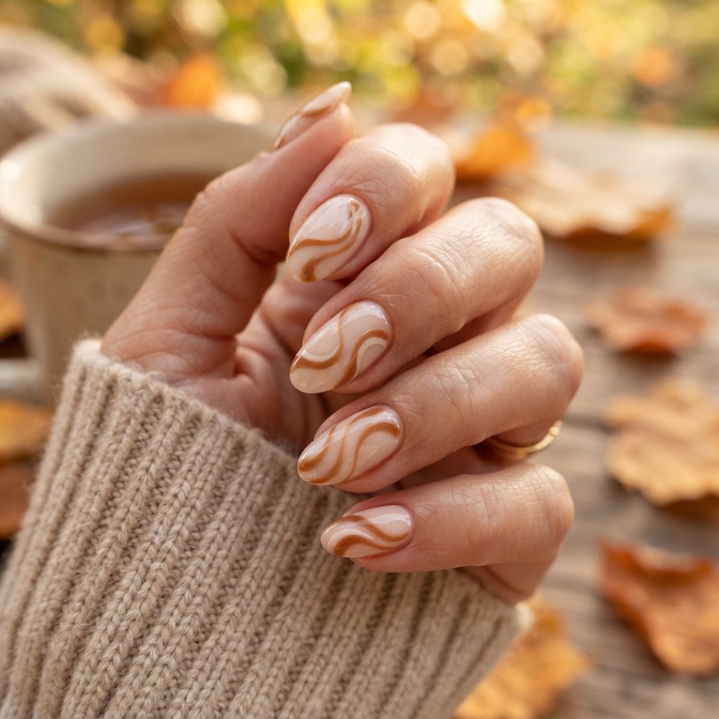 Caramel Swirl Nails