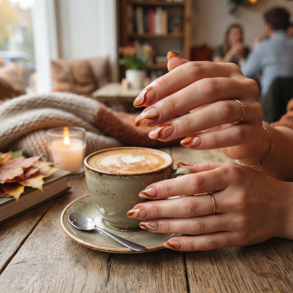 22 Cute Fall Nail Designs Everyone Will Love 6 Caramel Swirl Nails