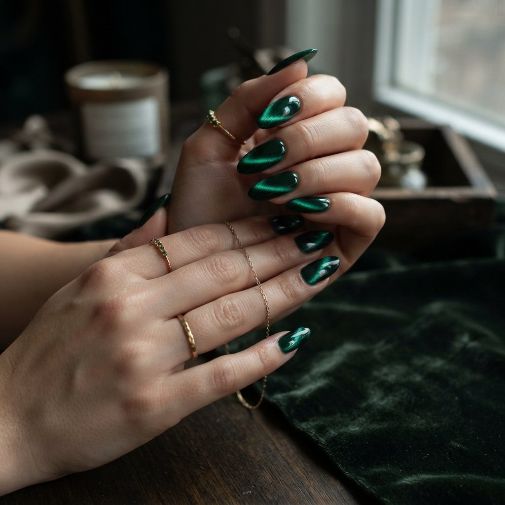 27 Long Almond Nails That Make a Stunning Statement 25 Cat Eye Long Almond Nails