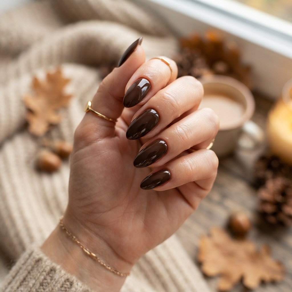 25 Easy Fall Nail Designs Anyone Can Recreate 3 Chocolate Brown Polish
