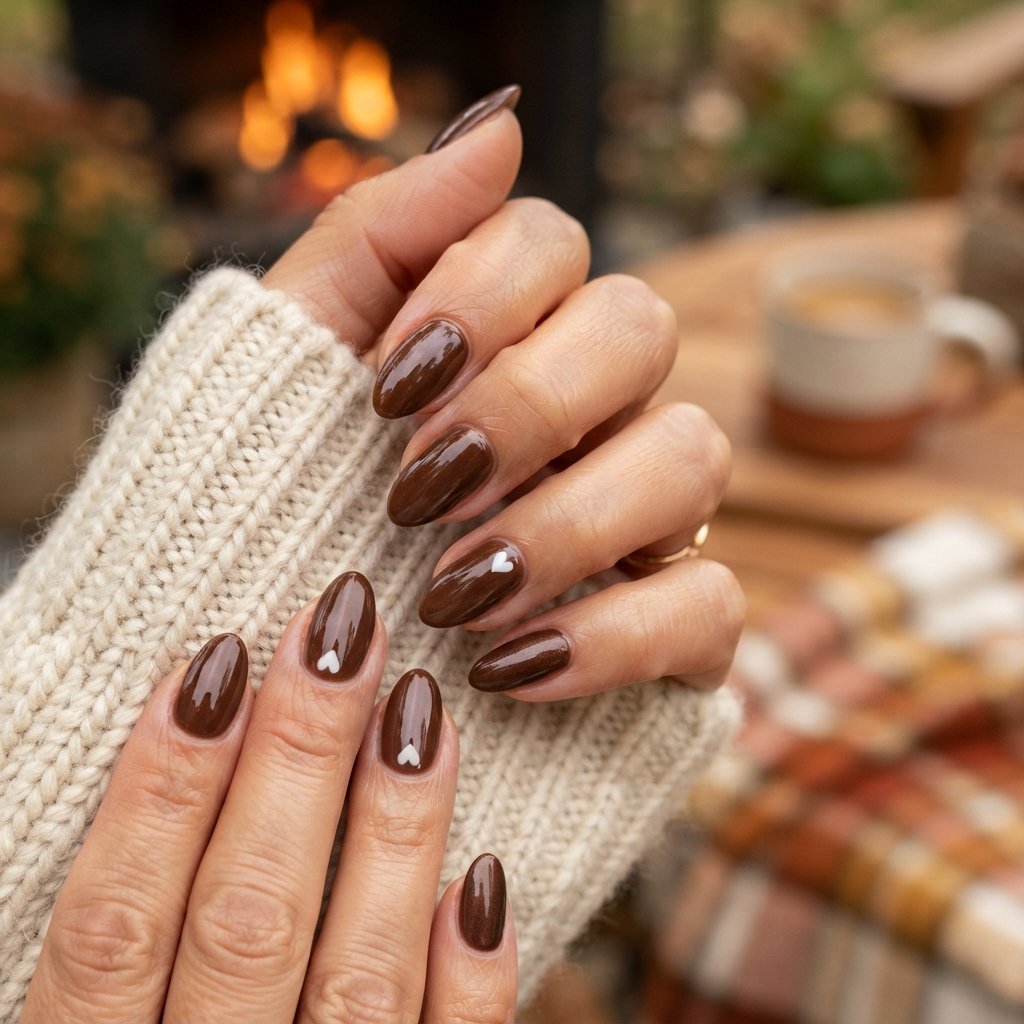 22 Cute Fall Nail Designs Everyone Will Love 4 Chocolate Brown Hearts
