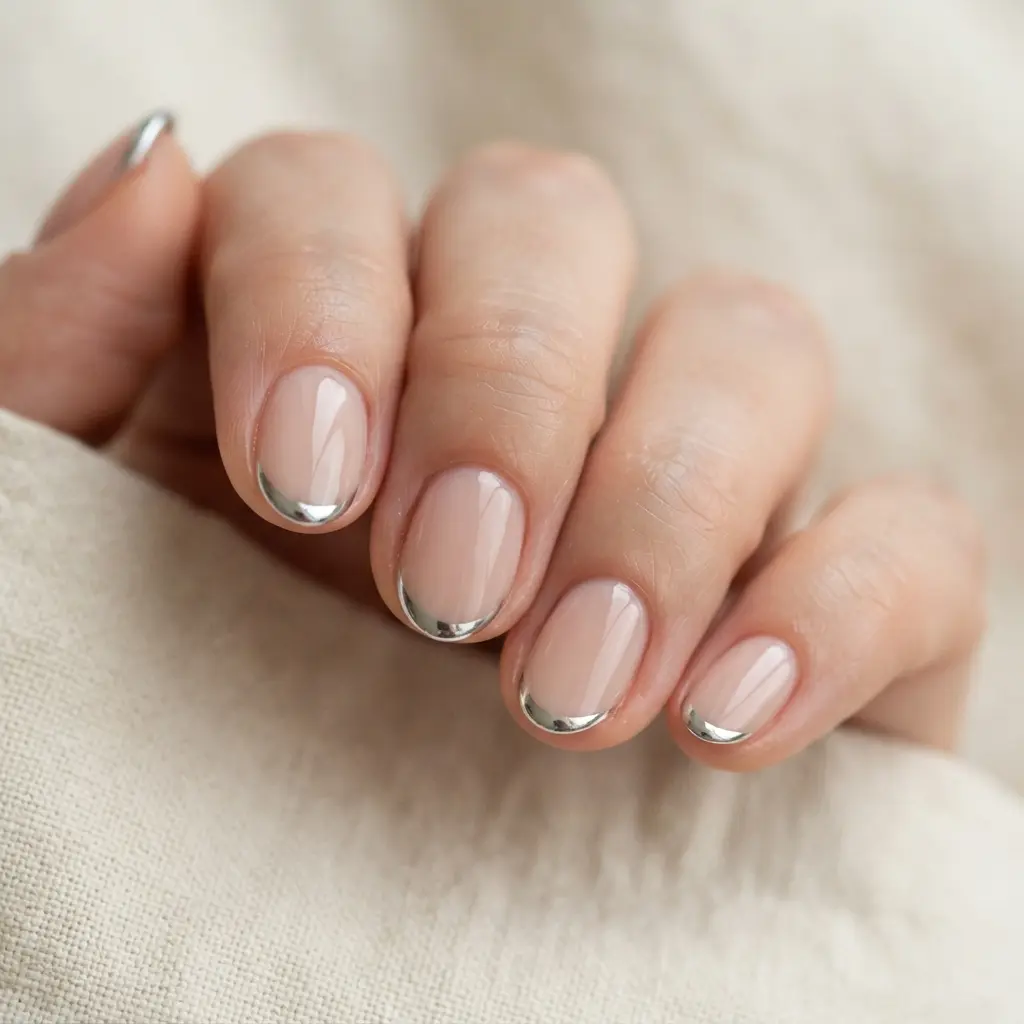  Short Almond Nails With Chrome Tips