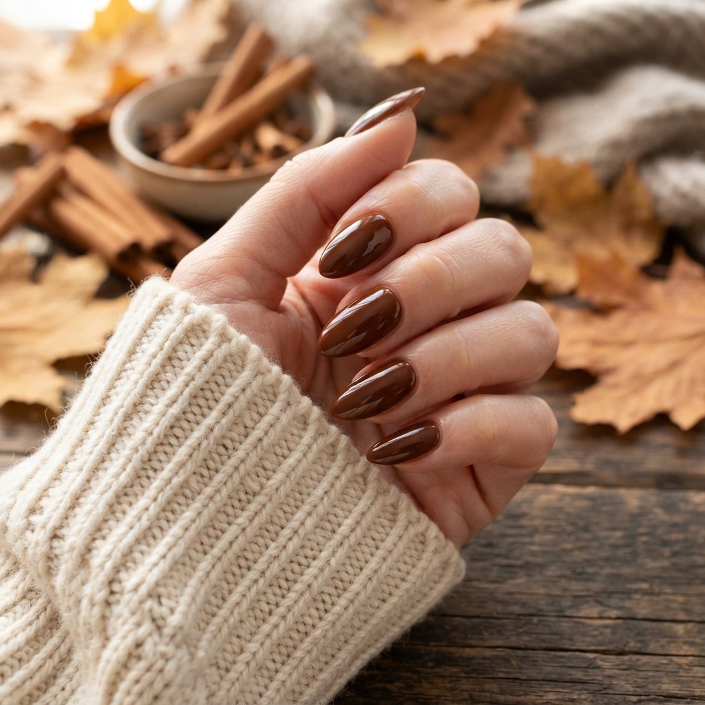 20 Almond Shape Fall Nail Designs That Look Elegant Every Time 8 Cinnamon Brown Polish