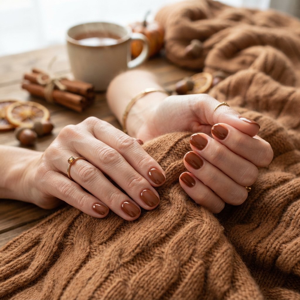 22 Cute Fall Nail Designs Everyone Will Love 9 Cinnamon Brown Polish