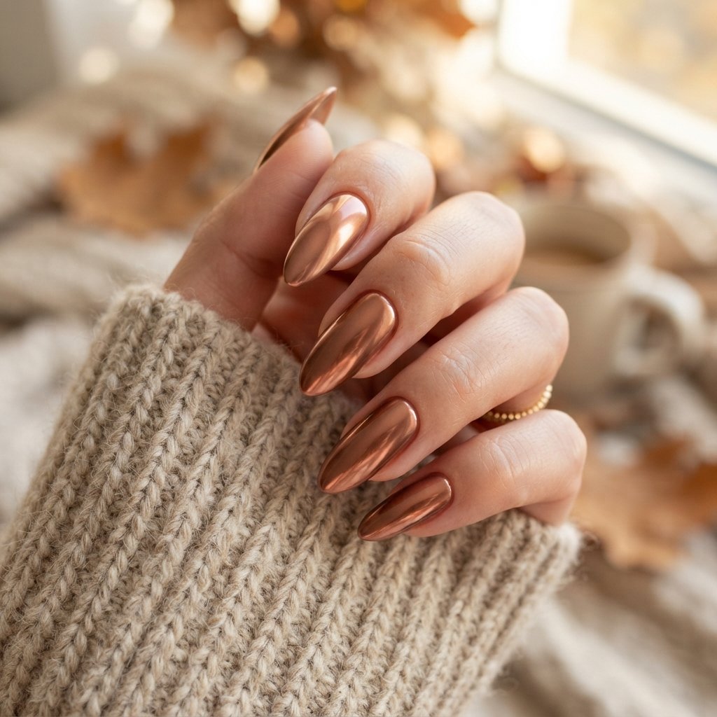 22 Long Fall Nail Designs That Turn Heads Instantly 13 Cinnamon Chrome Nails