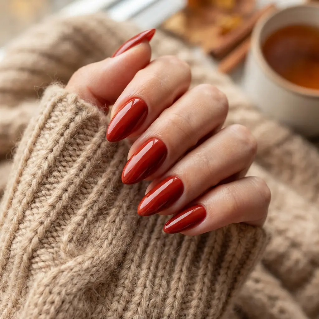 29 Red Fall Nail Designs That Make a Bold Statement 10 Cinnamon Red Nails