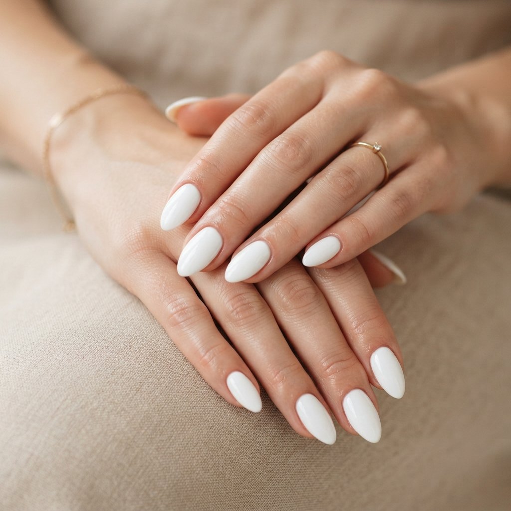 Classic White Almond Nails