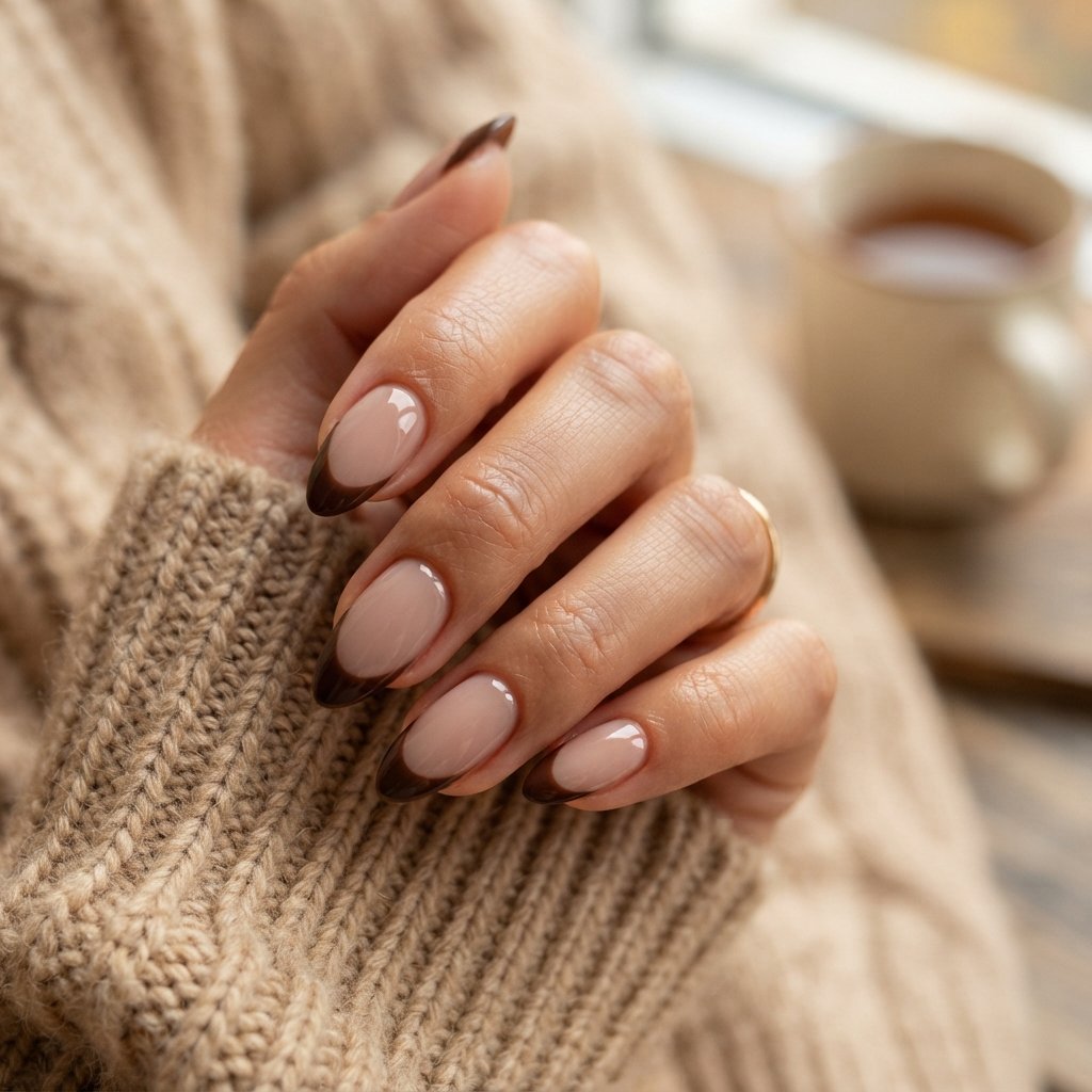 22 Cute Fall Nail Designs Everyone Will Love 20 Cocoa Brown French Tips