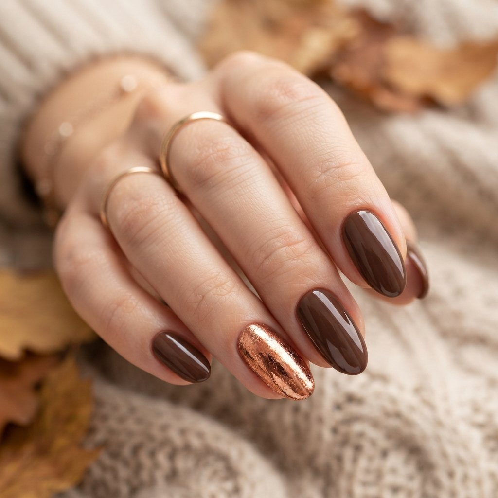 25 Easy Fall Nail Designs Anyone Can Recreate 12 Copper Accent Nail