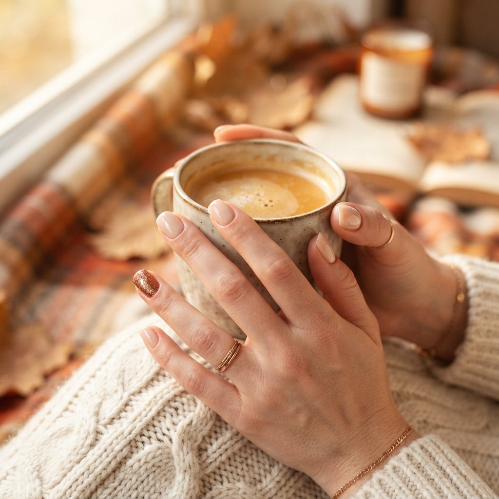 22 Cute Fall Nail Designs Everyone Will Love 16 Copper Glitter Accent