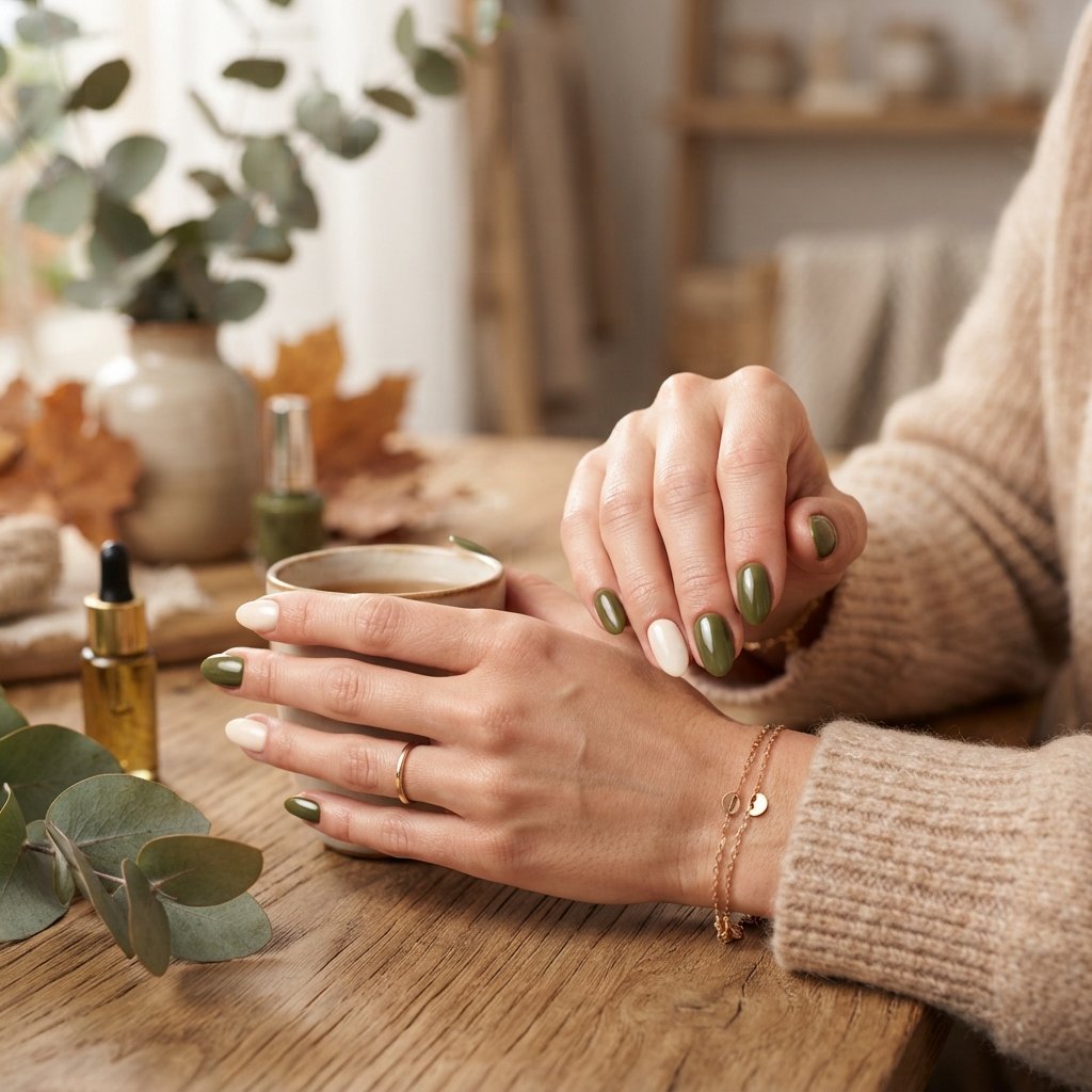 26 Early Fall Nail Designs Perfect for the New Season 22 Cream and Olive Mix