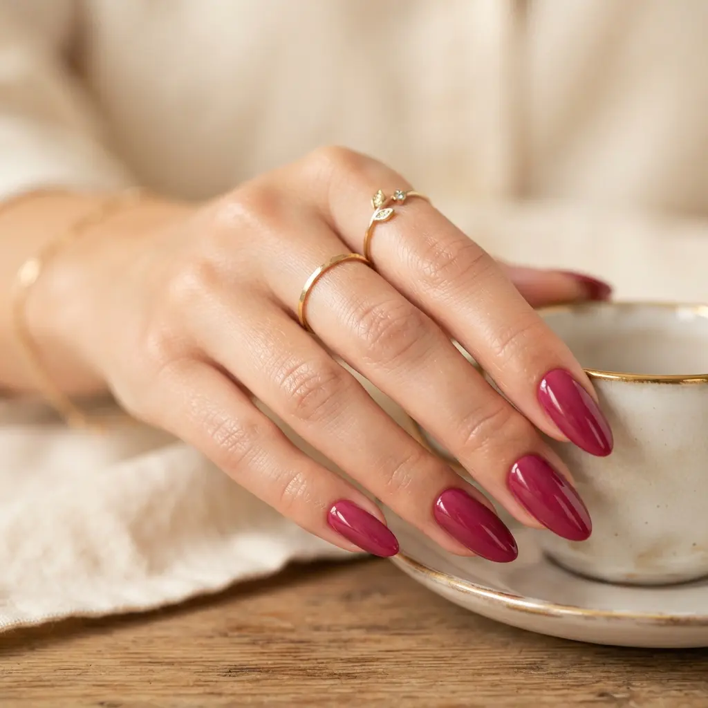 21 Pink Almond Nails You'll Be Obsessed With 20 Dark Pink Almond Nails