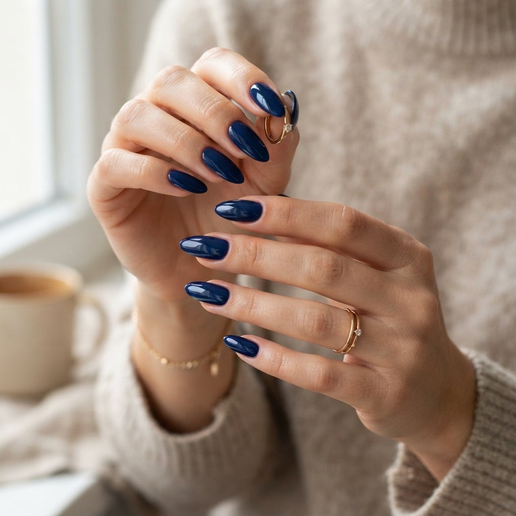 26 Blue Fall Nail Designs That Bring a Fresh Twist to Autumn 13 Deep Blue Almond Nails