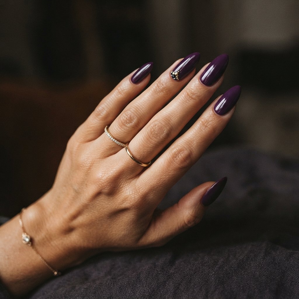 27 Long Almond Nails That Make a Stunning Statement 28 Deep Purple Long Almond Nails