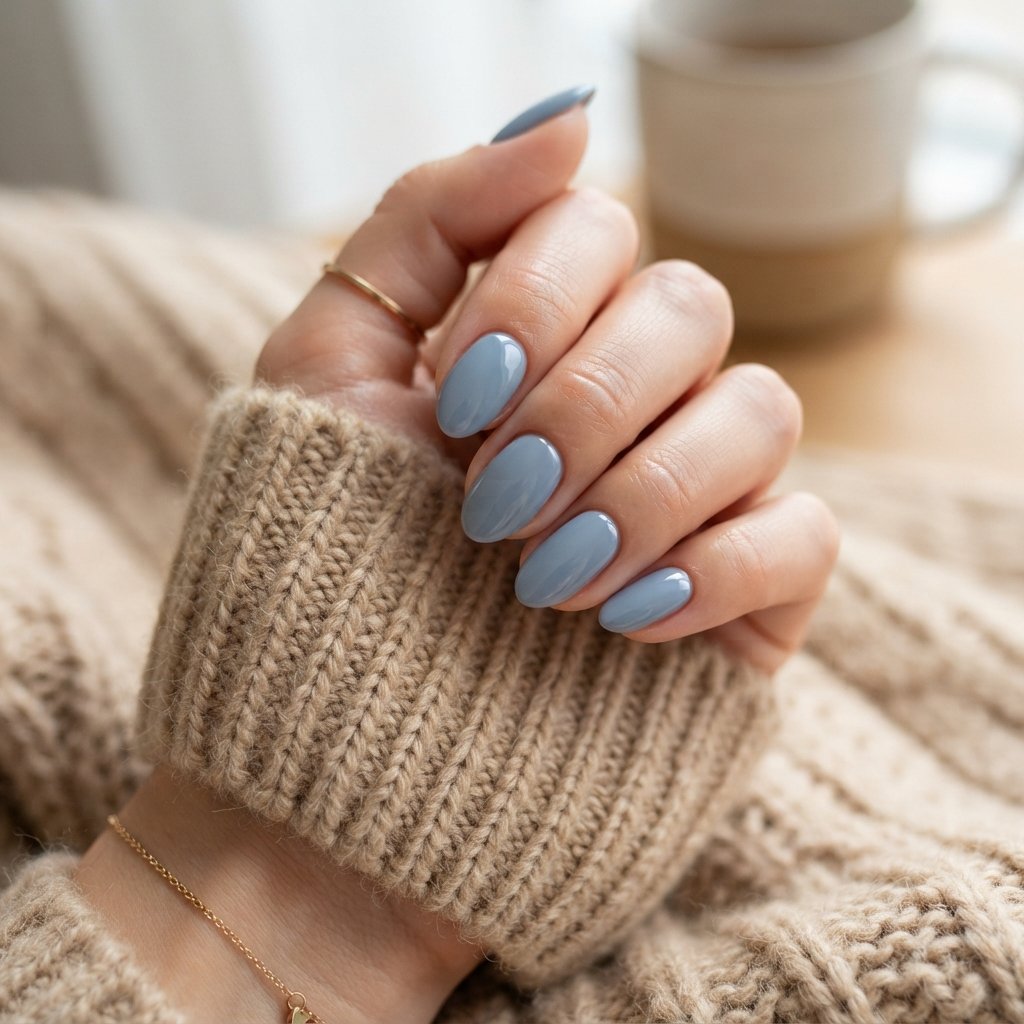 26 Blue Fall Nail Designs That Bring a Fresh Twist to Autumn 3 Dusty Blue Nails